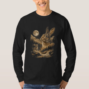 Vintage Bunny Howling to the Moon Rabbit Night Art T-Shirt