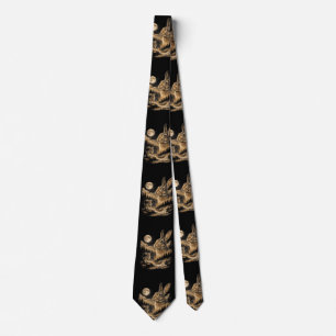 Vintage Bunny Howling to the Moon Rabbit Night Art Tie