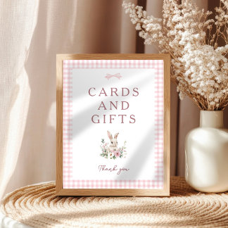 Vintage Bunny Pink Gingham Baby Shower Tabletop Poster