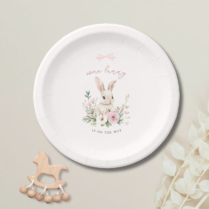 Vintage Bunny Pink Girl Baby Shower Paper Plate