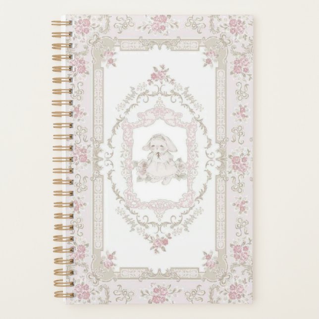 Vintage Bunny & Pink Roses Notebook Planner (Front)