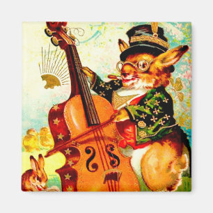 Vintage Bunny Playing with Violin Easter Greeting Magnet