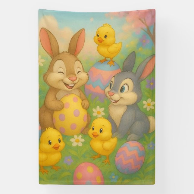 Vintage Bunny/Rabbit Easter Egg/Spring  Banner (Vertical)