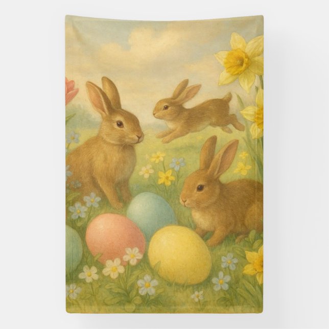 Vintage Bunny/Rabbit Easter Egg/Spring   Banner (Vertical)