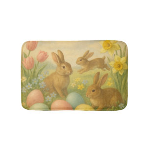 Vintage Bunny/Rabbit Easter Egg/Spring Fleece Bath Mat