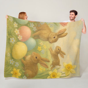 Vintage Bunny/Rabbit Easter Egg/Spring Fleece Blanket