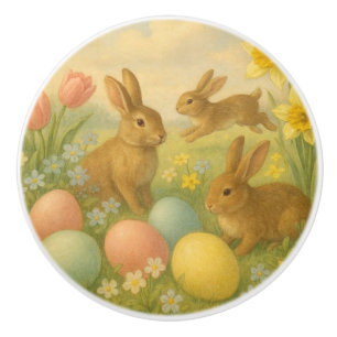 Vintage Bunny/Rabbit Easter Egg/Spring Fleece Ceramic Knob