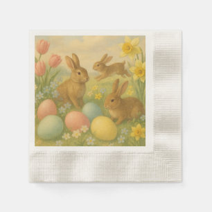 Vintage Bunny/Rabbit Easter Egg/Spring Fleece Napkin