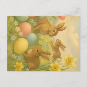 Vintage Bunny/Rabbit Easter Egg/Spring Fleece Postcard