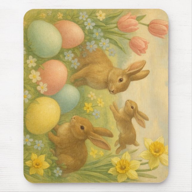 Vintage Bunny/Rabbit Easter Egg/Spring   Mouse Pad (Front)