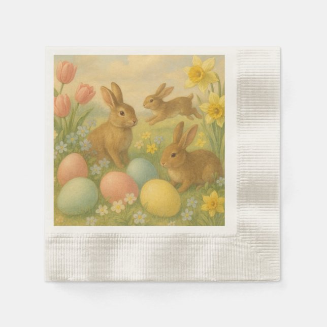 Vintage Bunny/Rabbit Easter Egg/Spring  Napkin (Front)