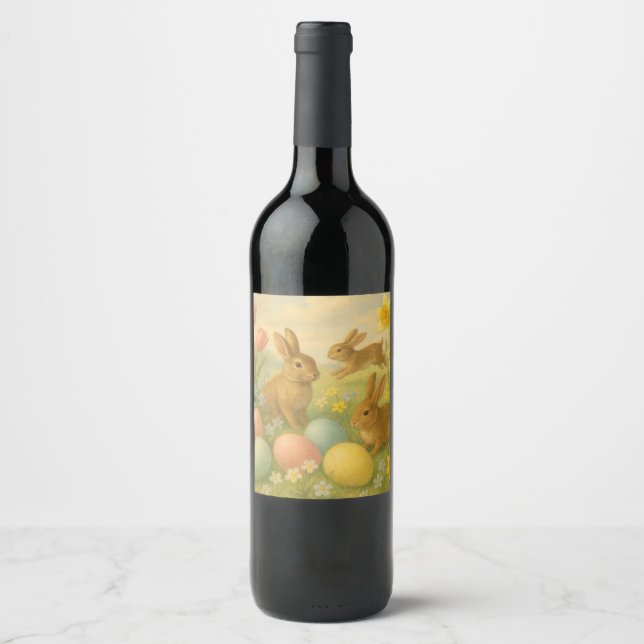 Vintage Bunny/Rabbit Easter Egg/Spring   Wine Label (Front)