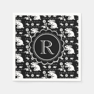 Vintage Bunny Rabbit Monogram Black and White Napkin