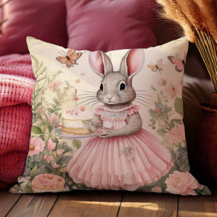 Vintage Bunny Rabbit Pink Ballerina Dress Cake Tea Cushion