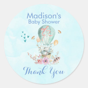 Vintage Bunny Riding in a Balloon Thank You Classic Round Sticker