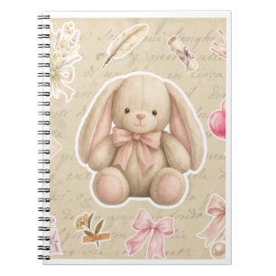 Vintage Bunny Sticker Sheet - Pink Bows, Florals & Notebook