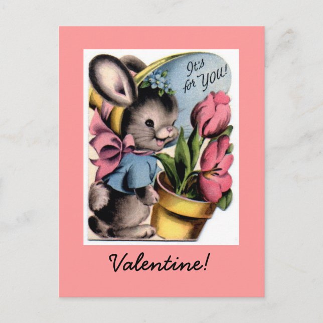 Vintage Bunny Valentine Postcard (Front)