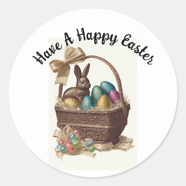 Vintage Bunny With Eggs In Basket Sticker (Front)