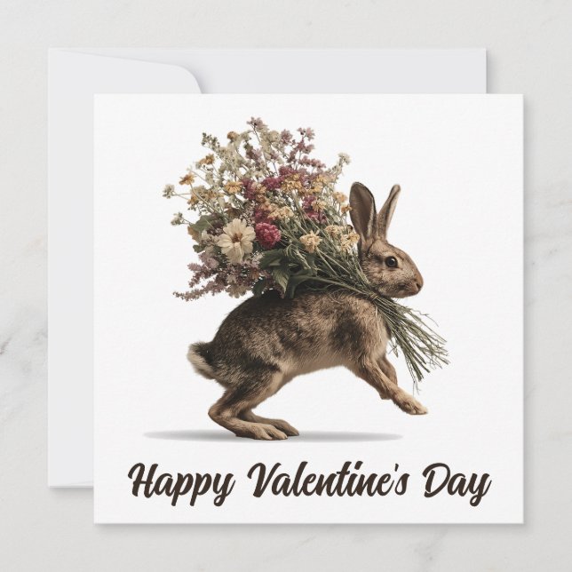 Vintage Bunny With Wildflowers Card (Front)