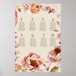 Vintage Burgundy and Beige Seating Chart Poster 2