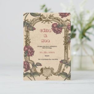 Vintage Burgundy and Beige Wedding Invitation
