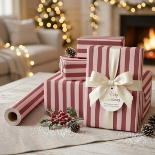 Vintage Burgundy and Blush Stripe Christmas Wrapping Paper
