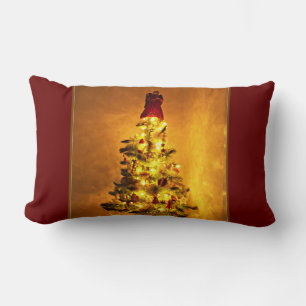 Vintage Burgundy and Gold Christmas Tree Pillow