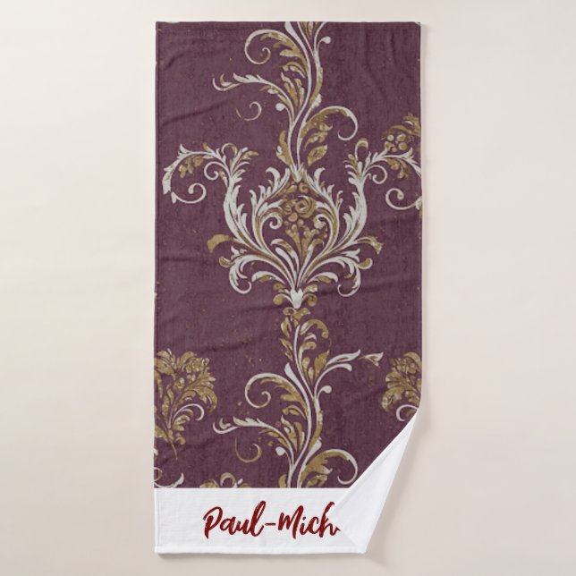 Vintage Burgundy and Gold Damask Custom Bath Towel Set (Bath Towel)