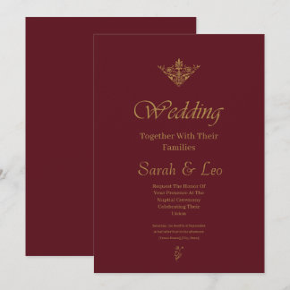 Vintage Burgundy and Gold Elegant Wedding Invitation