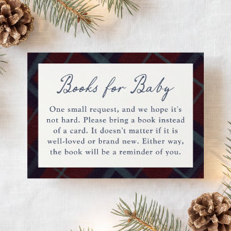 Vintage Burgundy Blue Tartan Books for Baby Enclosure Card
