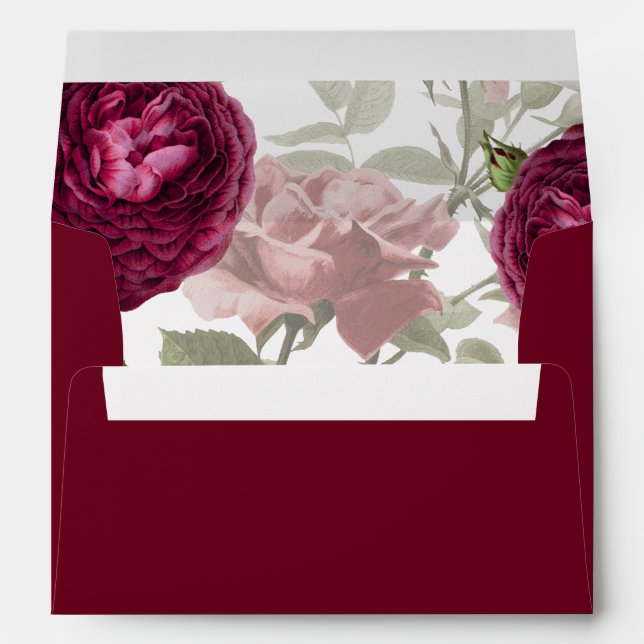 Vintage Burgundy Blush Roses Wedding Envelope (Back (Bottom))