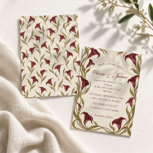 Vintage Burgundy Calla Lily Art Nouveau Wedding Invitation