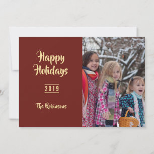 Vintage Burgundy Christmas Greetings family photo Holiday Card