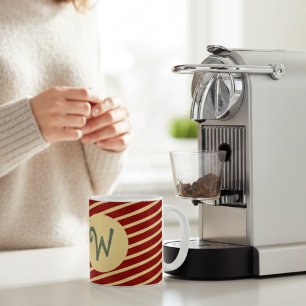 Vintage Burgundy & Cream Stripes Custom Monogram Coffee Mug