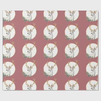Vintage Burgundy Deer Antler Wrapping Paper