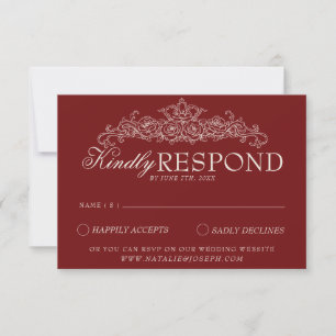 Vintage Burgundy Fancy Old Money Wedding RSVP Card