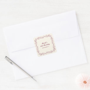 Vintage Burgundy Floral Birthday Envelope Seal