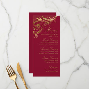 Vintage Burgundy Floral Damask Wedding Menu