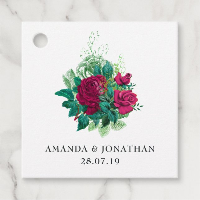 Vintage Burgundy Floral Favour Tags (Front)