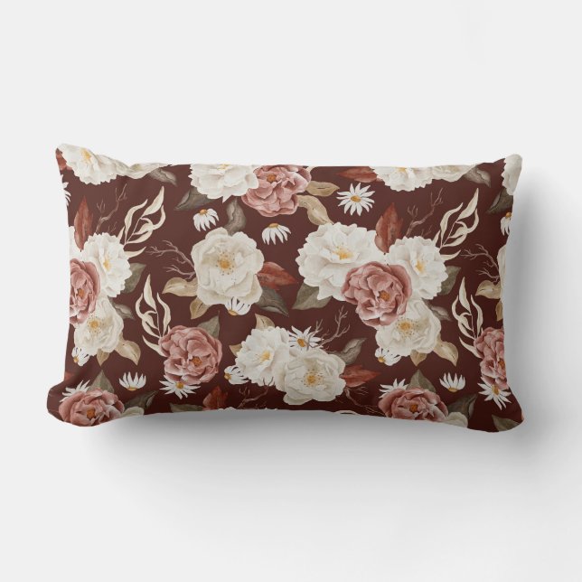 Vintage Burgundy Floral Lumbar Pillow (Front)
