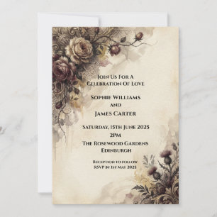 Vintage Burgundy Floral Wedding Invitation