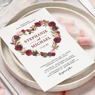 Vintage Burgundy Floral Wedding Invitation
