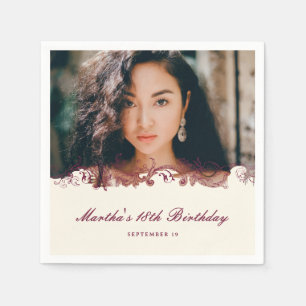 Vintage Burgundy Floral Welcome Birthday Napkin