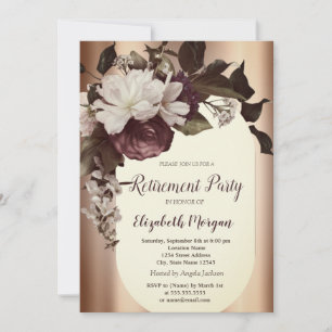 Vintage Burgundy Flowers Retirement Invitation