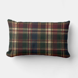 Vintage Burgundy Forest Tartan Heritage Plaid Lumbar Cushion