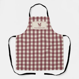 Vintage Burgundy Gingham Christmas Apron