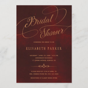 Vintage burgundy gold calligraphy bridal shower invitation