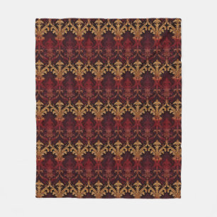 Vintage burgundy gold damask pattern fleece blanket
