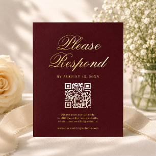 Vintage Burgundy Gold Regency Wedding RSVP Card
