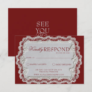 Vintage Burgundy Lace Doily Fancy Retro Wedding RSVP Card